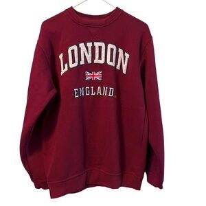 GWCC London England Sweatshirt Maroon Embroidered Flag Crewneck Size L